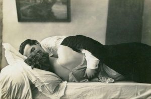 Jacques Biederer scena erotyczna para przytulająca się w łóżku